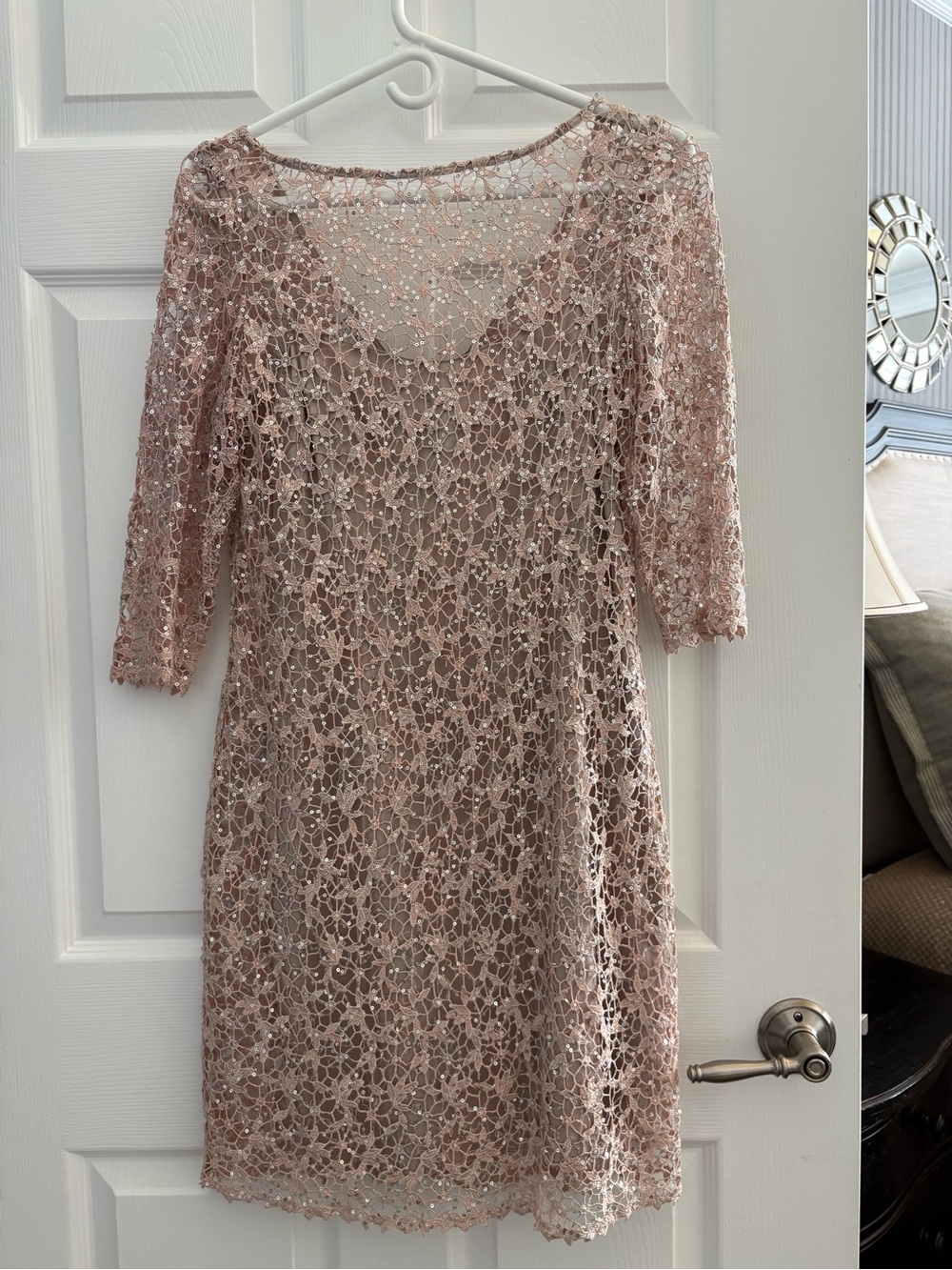 Kay Unger Dusty Rose Lace Midi Dress